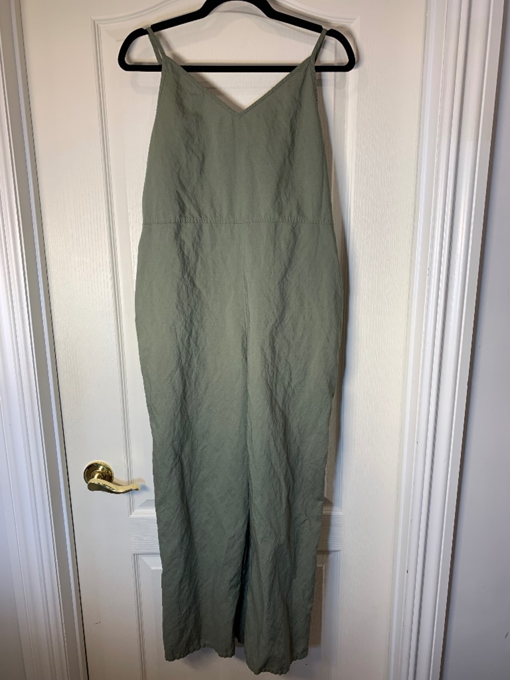 Uniqlo Linen Blend Wide Leg Jumpsuit Olive Green Adjustable Straps Medium